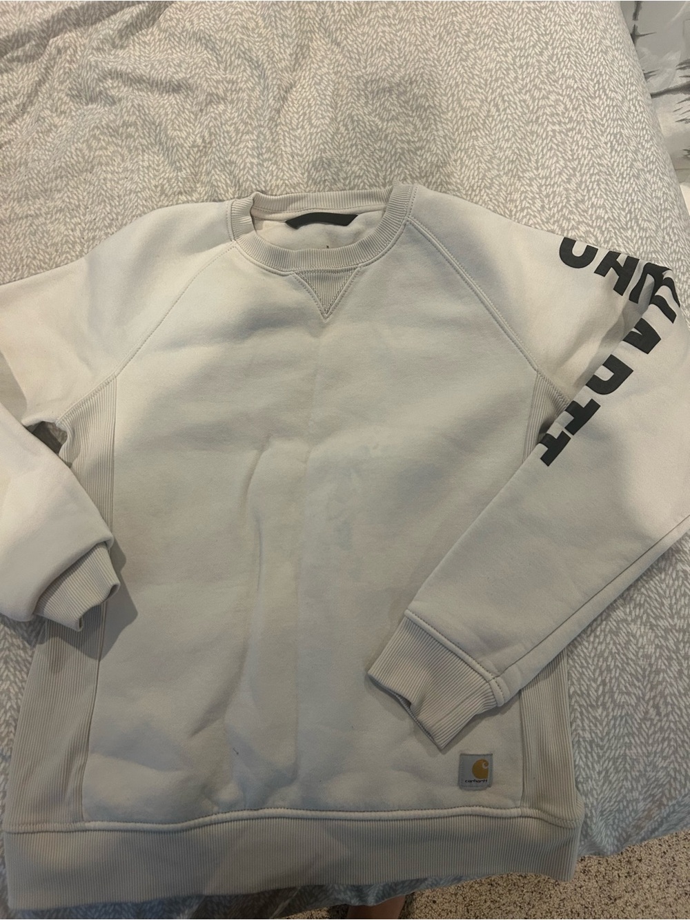 Carhartt Men’s Cream Crewneck Sweatshirt with Black Sleeve Logo